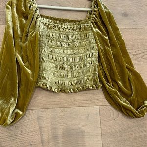 Stunning Gold velvet top with full sleeve and fitted bodice.